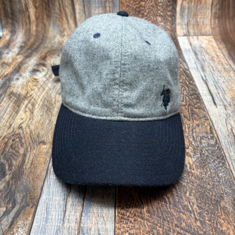 US Polo Assn Mens Wool Blend Baseball Cap Gray Navy Blue Adjustable Strapback